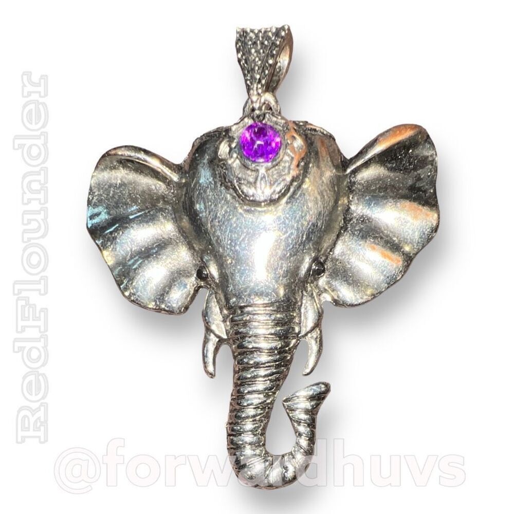 Bundle Sale 3 for $15 | Silver Tone Elephant Pendant | Purple Rhinestone